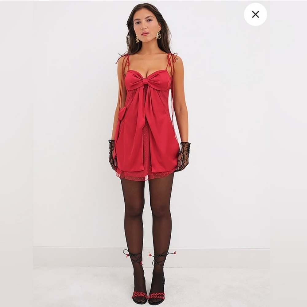 For The Love And Lemons Red Acacia‎ Bow-Tie Mini Dress